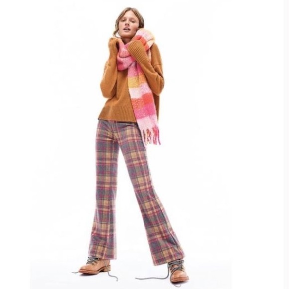 Anthropologie Essential Pink Check Plaid Flare Trousers US 2 - Picture 4 of 10
